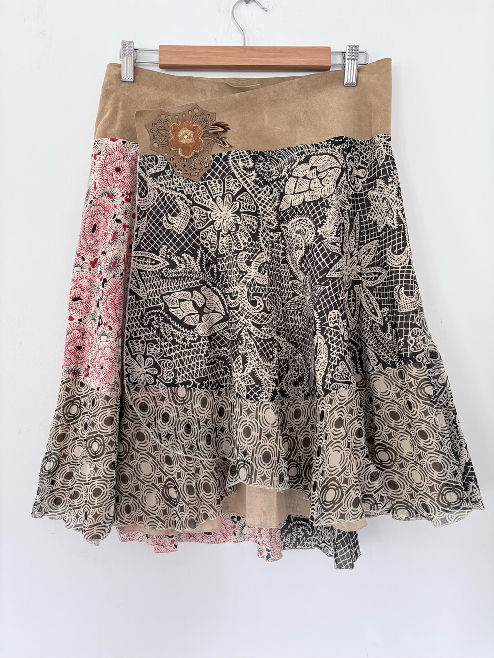 STILETTO 10 Suede Waistband Light Cotton Wrap Skirt Lined Patchwork Boho Fairy